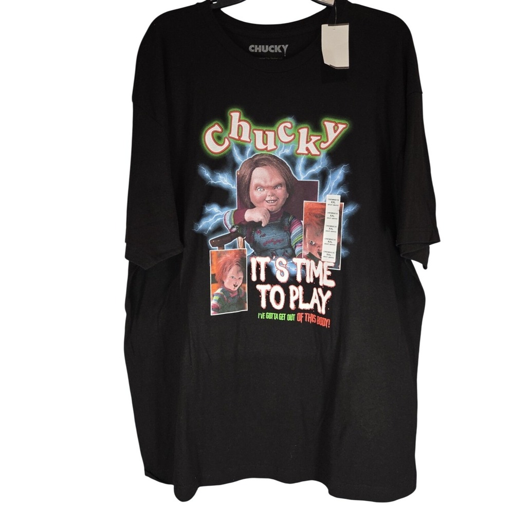 Chucky T-Shirt Mens XXL Black "It's Time To Play" Short Sleeve Tee Halloween NWT